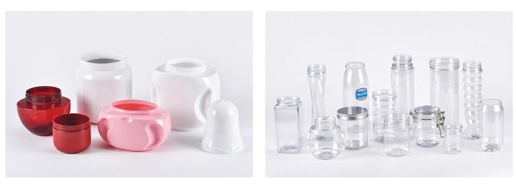PET Food Jars and Cans Blown by HGA Series Two-Step Blow Molding Machine