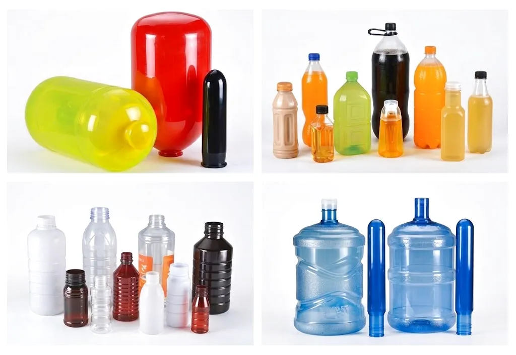 Sample PET bottles produced by two-step blow molding machine